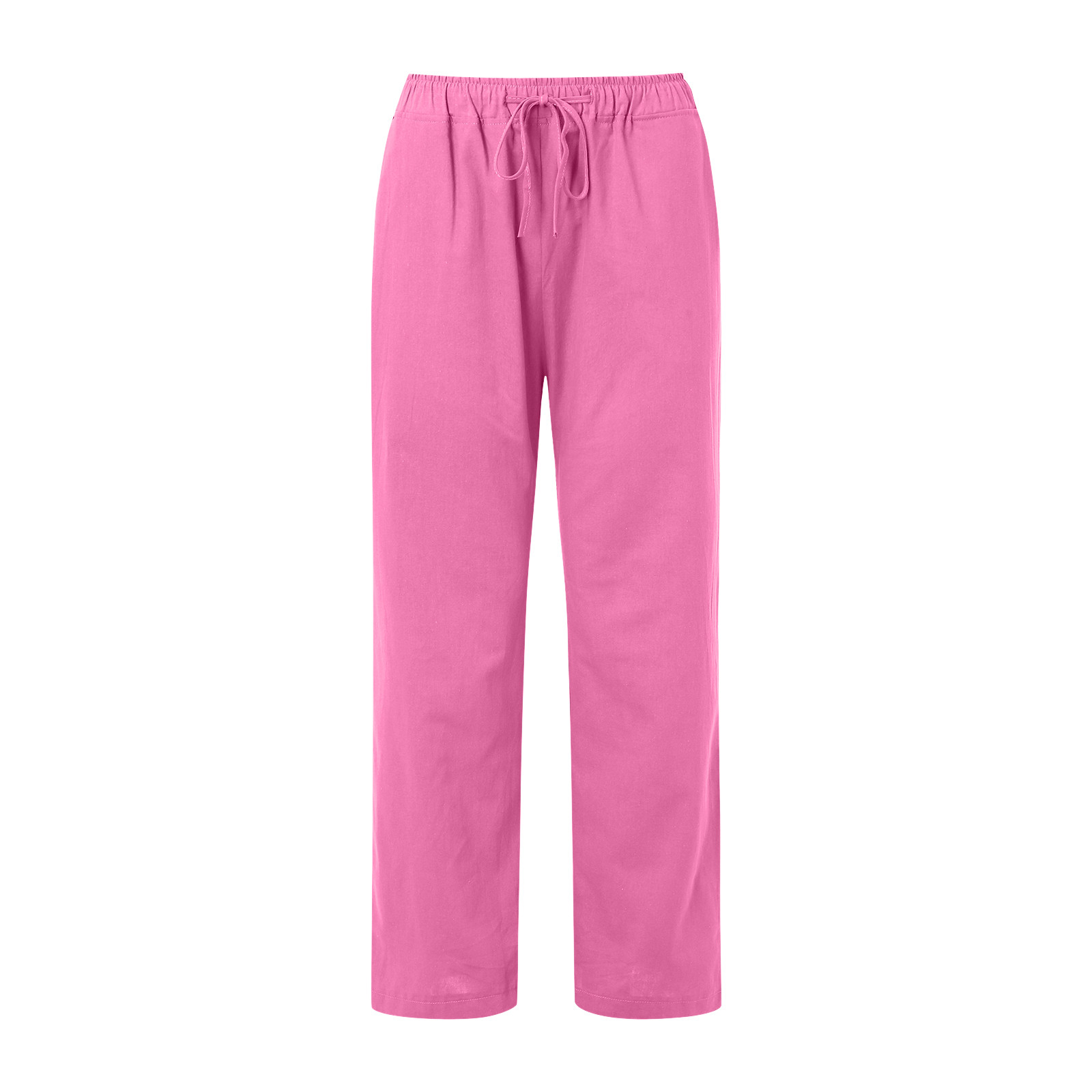 thumbnail image 4 of Pantalones de cintura alta y pierna ancha para mujer - Elástico con cordón, pierna recta cómoda, con bolsillos, 4 of 5